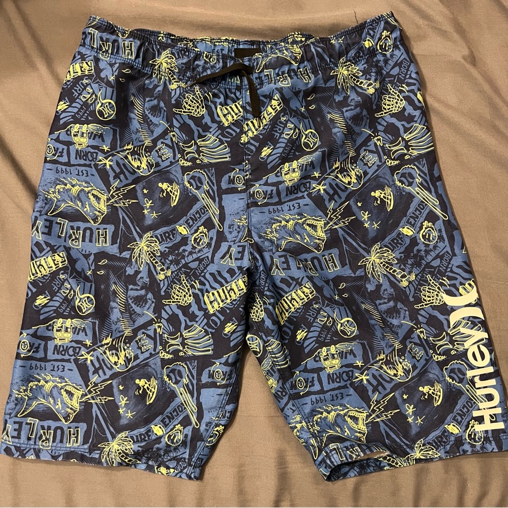Hurley Blue and Yellow Graphic Board Shorts